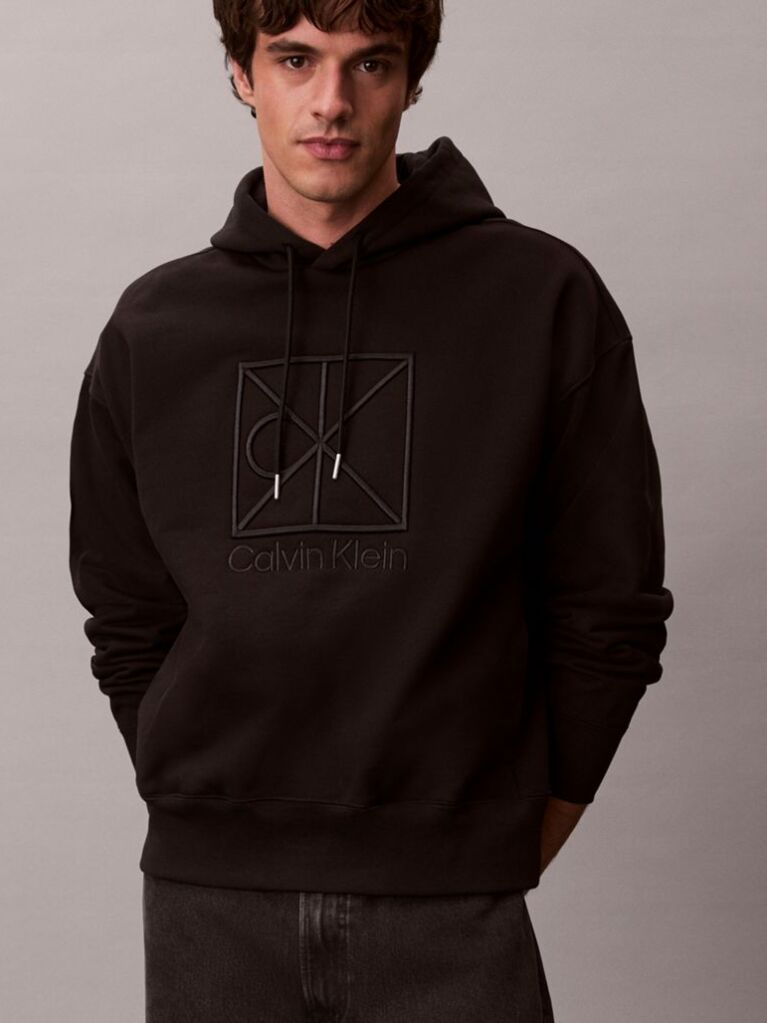 Black Heavy Jersey Logo Hoodie  Men