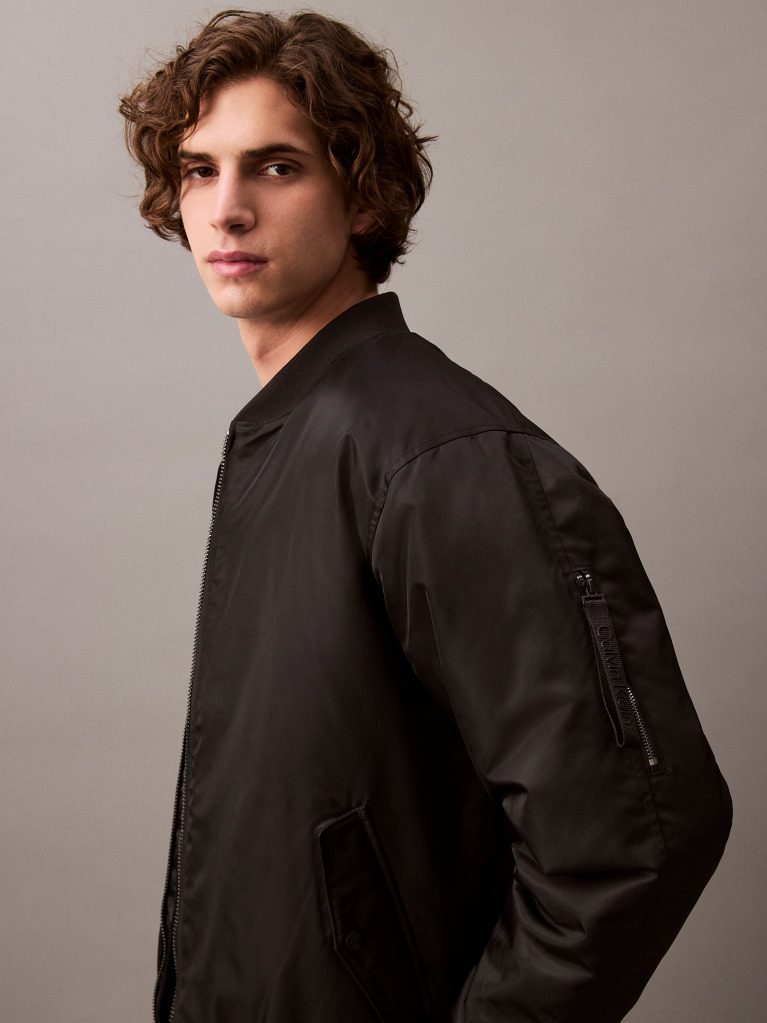Black Padded Nylon Bomber Jacket  Men
