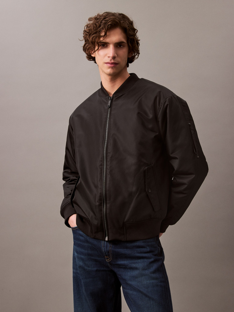 Black Padded Nylon Bomber Jacket  Men