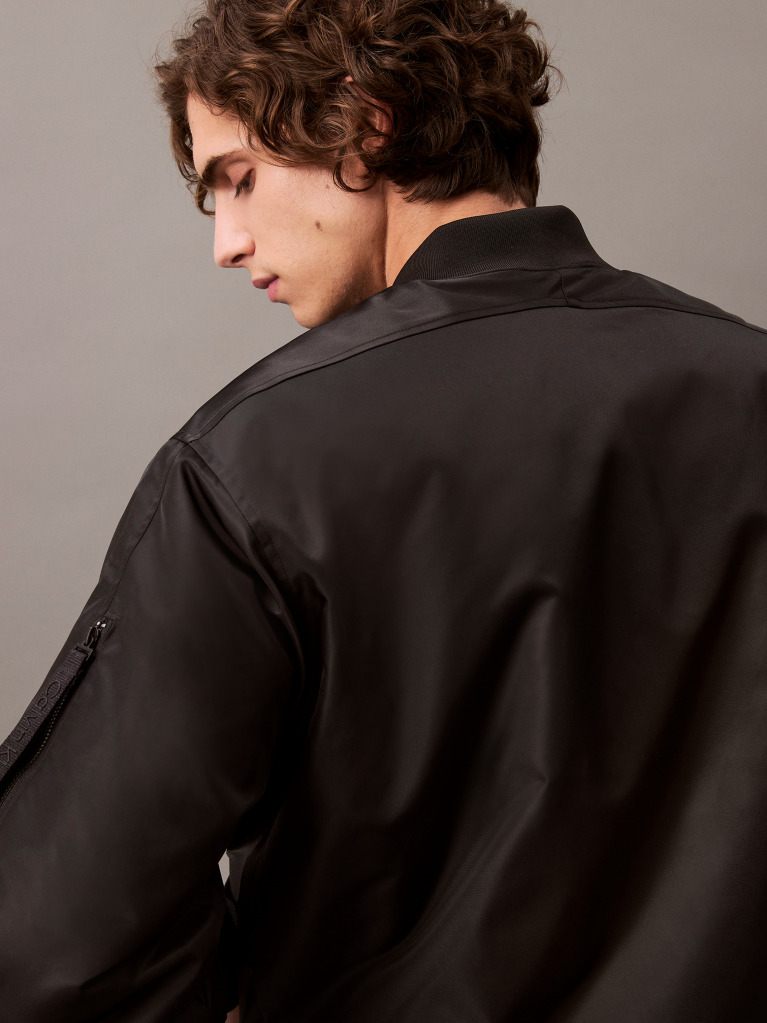 Black Padded Nylon Bomber Jacket  Men