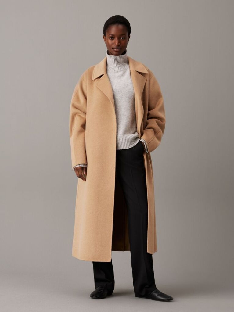 Brown Double Face Wool Wrap Coat  Women