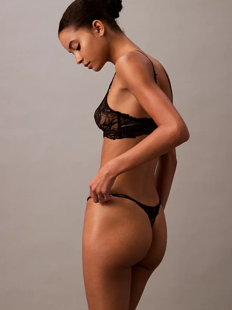 Black Lace and Mesh Thong  Women