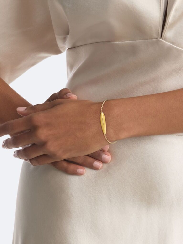 Gold Adjustable Sculpted Bar Bracelet  Women