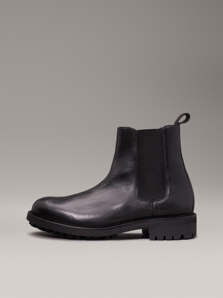 Black Leather Chelsea Boots  Men