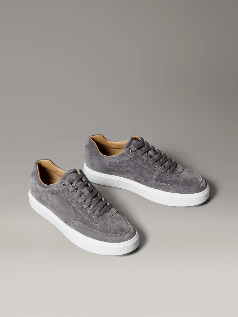 Grey Leather Trainers  Men