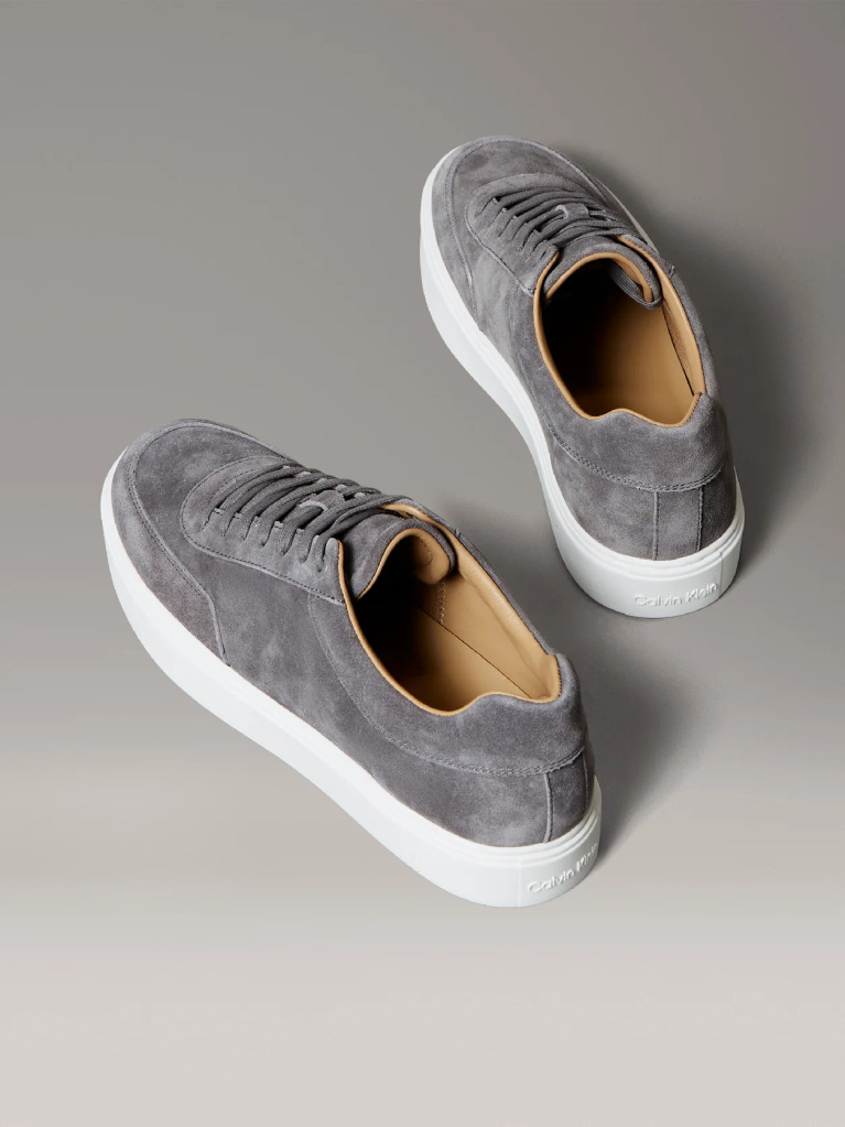 Grey Leather Trainers  Men
