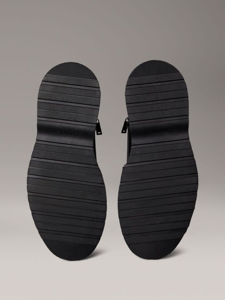 Black Leather Emblem Logo Lace-Up Zip Boots  Men
