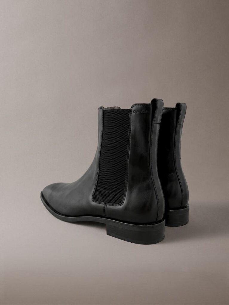 Black Leather Almond Toe Chelsea Boots  Men
