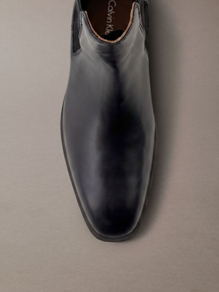 Black Leather Almond Toe Chelsea Boots  Men