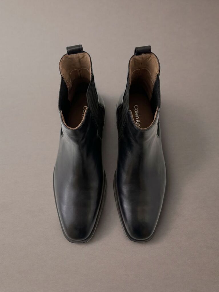 Black Leather Almond Toe Chelsea Boots  Men