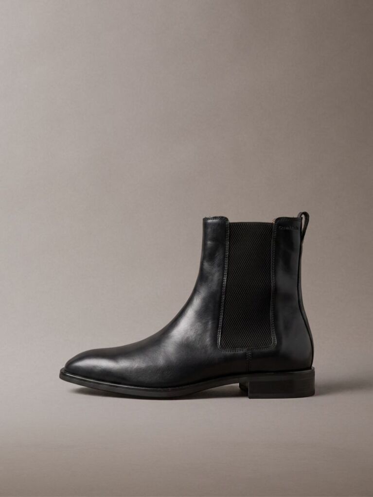 Black Leather Almond Toe Chelsea Boots  Men