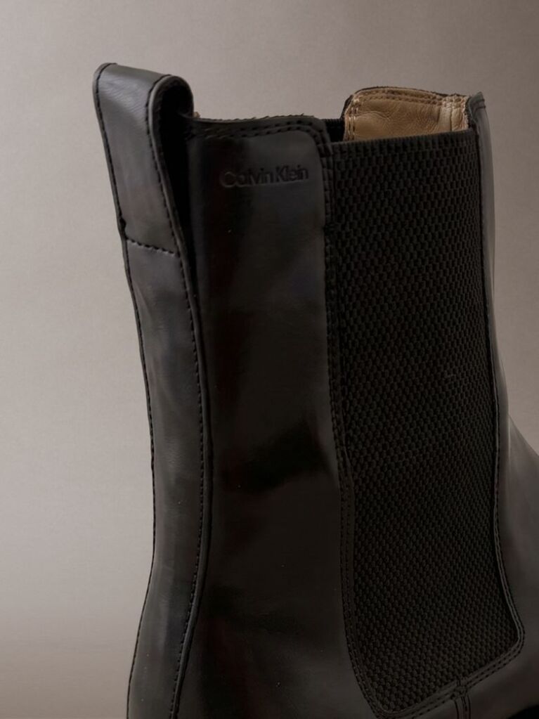 Black Leather Almond Toe Chelsea Boots  Men