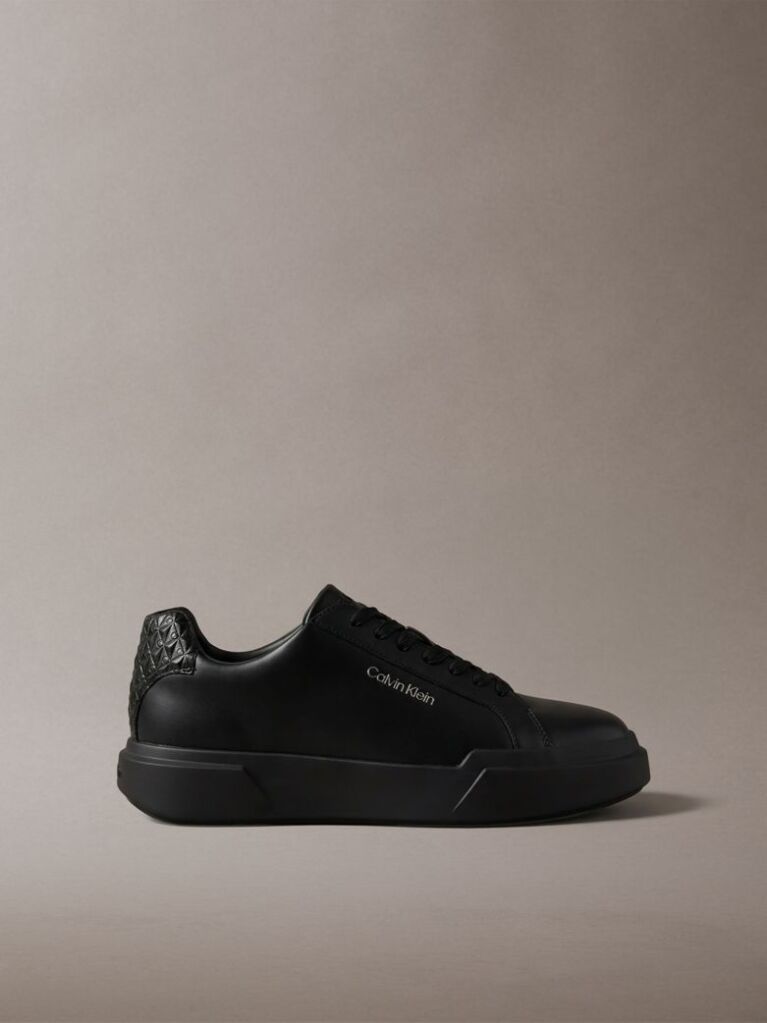Black Leather Durable Traction Chunky Sneakers  Men