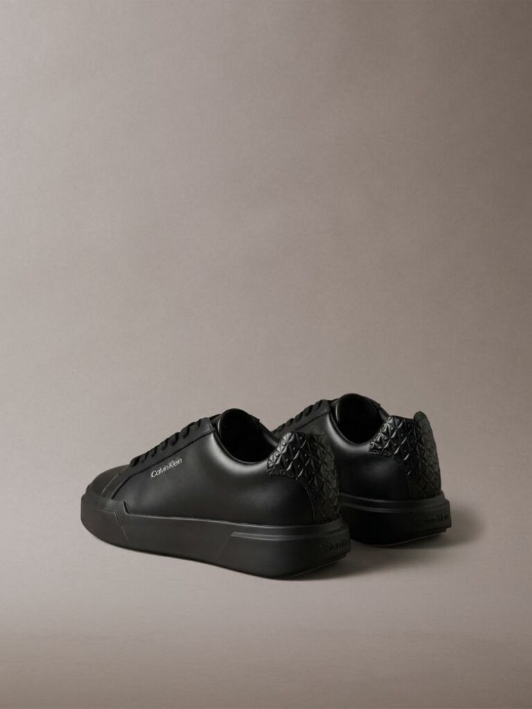 Black Leather Durable Traction Chunky Sneakers  Men