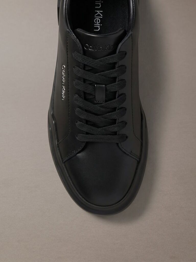 Black Leather Durable Traction Chunky Sneakers  Men