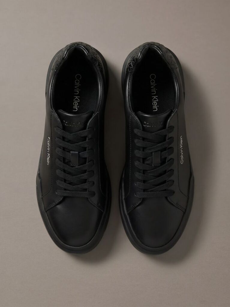Black Leather Durable Traction Chunky Sneakers  Men