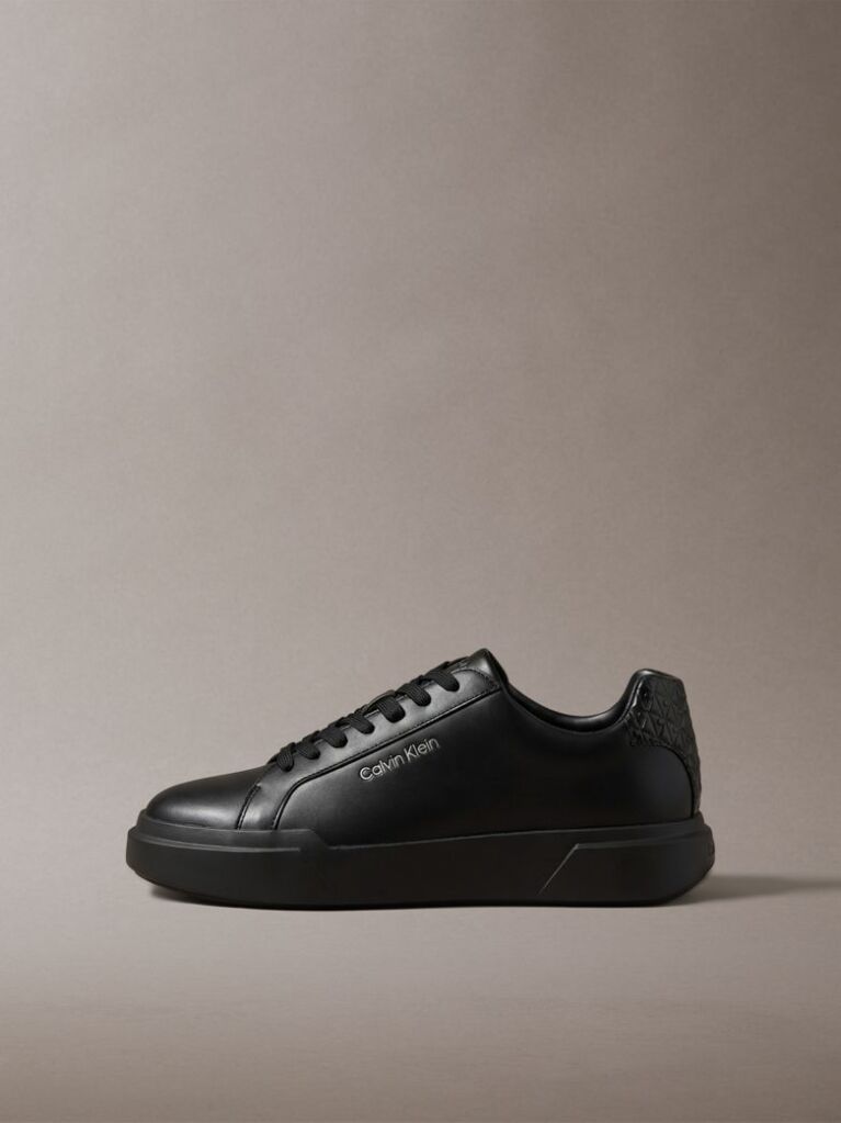 Black Leather Durable Traction Chunky Sneakers  Men