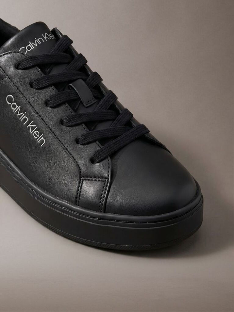 Black Leather Durable Traction Chunky Sneakers  Men
