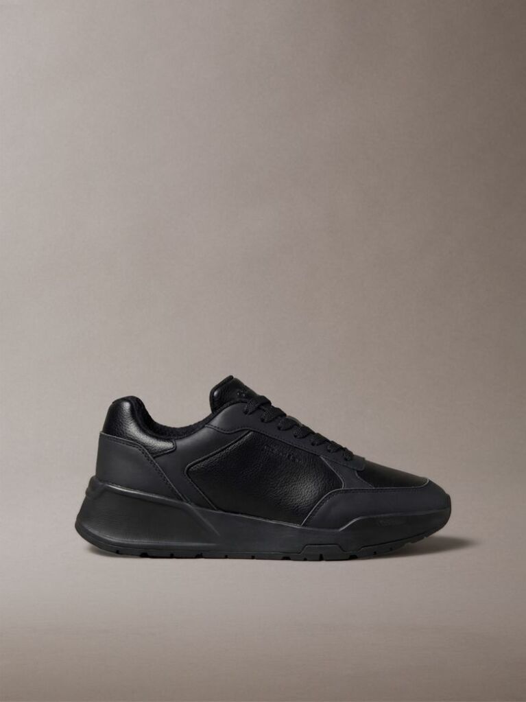 Black Leather Chunky Dad Sneakers  Men