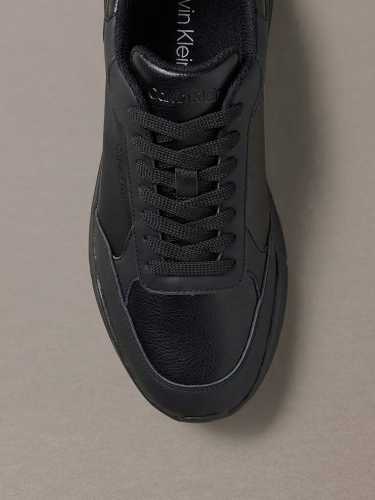 Black Leather Chunky Dad Sneakers  Men