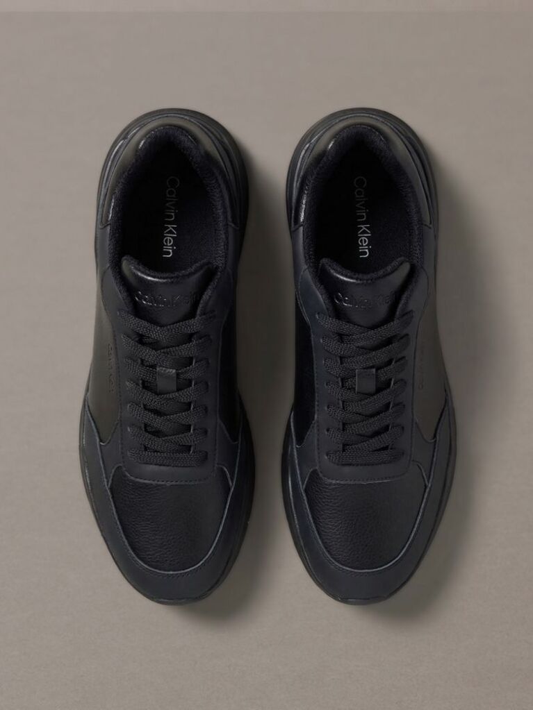 Black Leather Chunky Dad Sneakers  Men