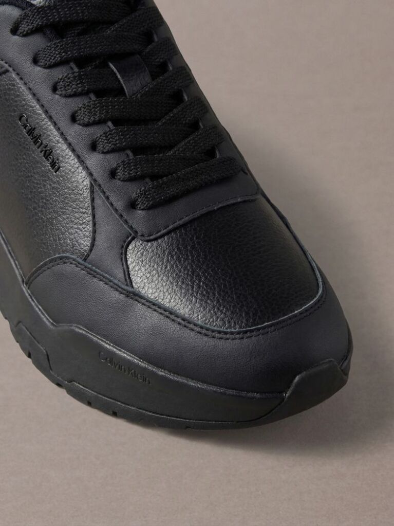 Black Leather Chunky Dad Sneakers  Men