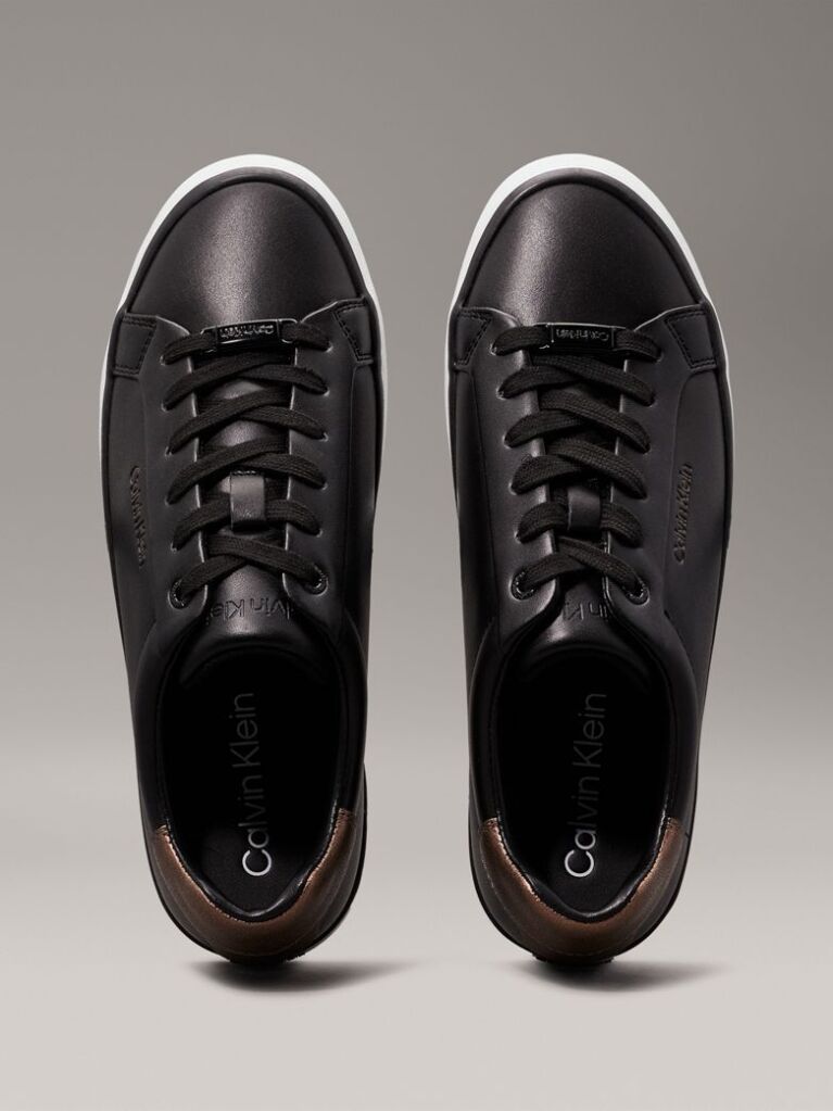 Black Leather Trainers  Women