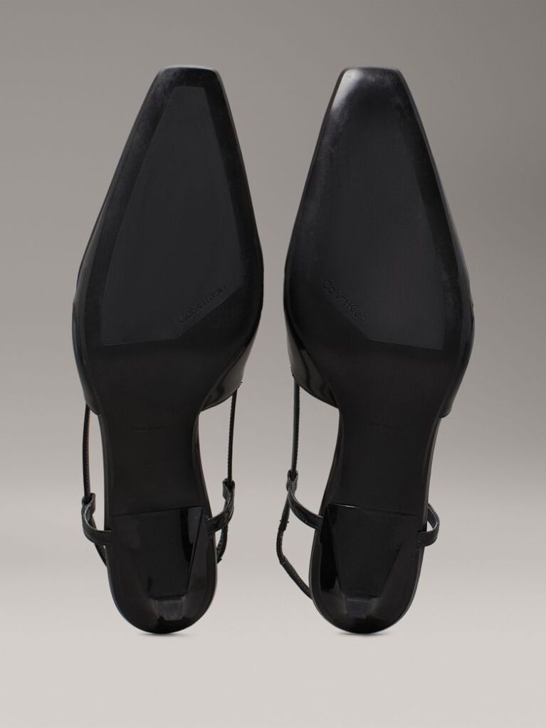 Black Leather Square Toe Slingback Pumps  Women