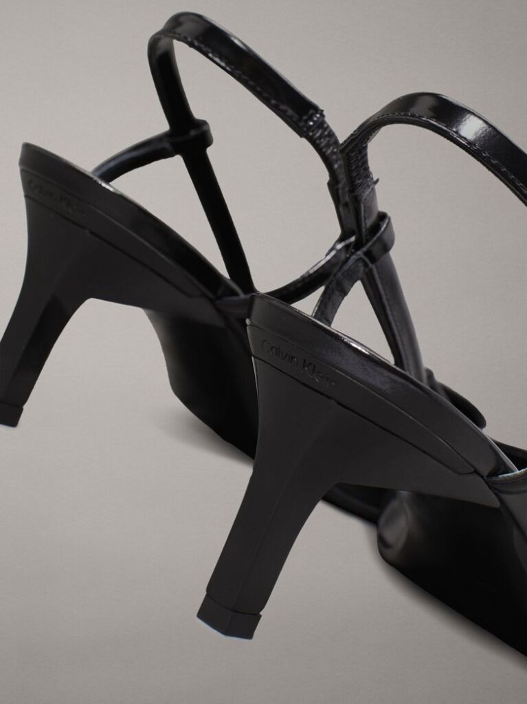 Black Leather Square Toe Slingback Pumps  Women