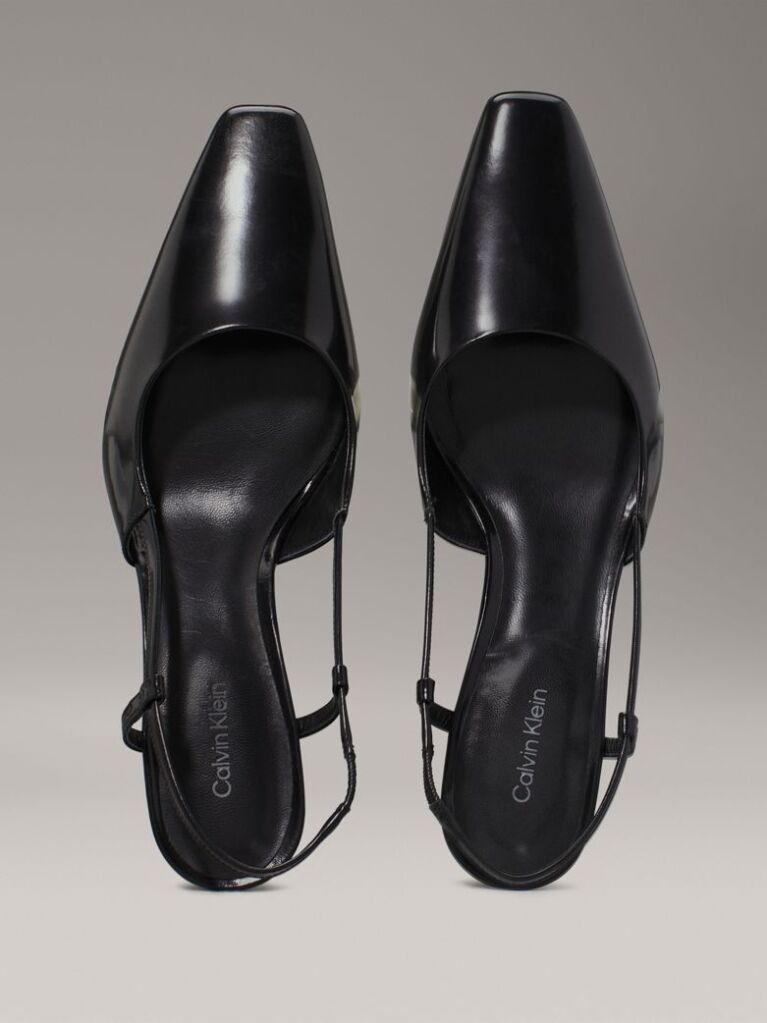 Black Leather Square Toe Slingback Pumps  Women