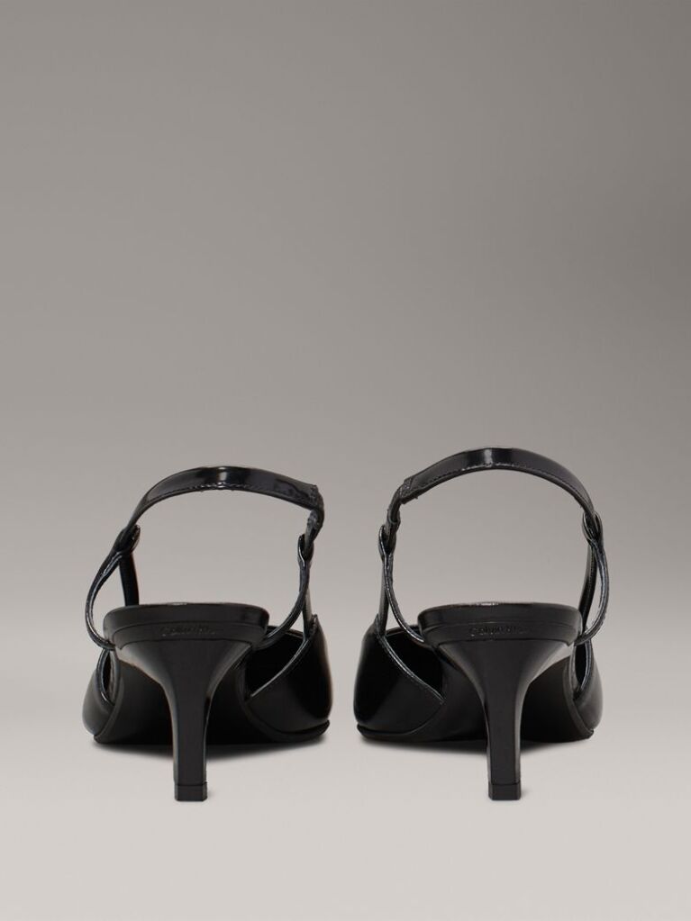 Black Leather Square Toe Slingback Pumps  Women