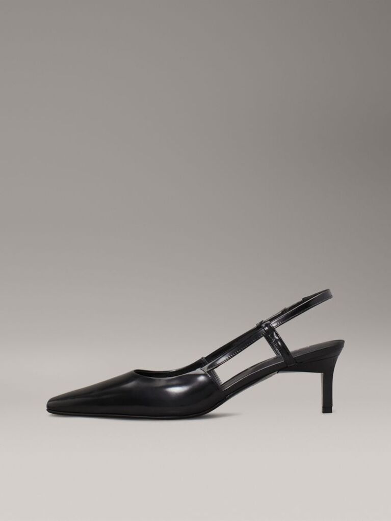 Black Leather Square Toe Slingback Pumps  Women
