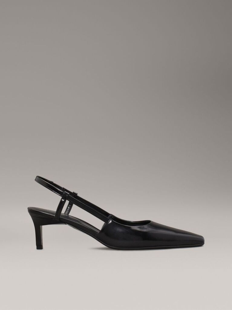 Black Leather Square Toe Slingback Pumps  Women