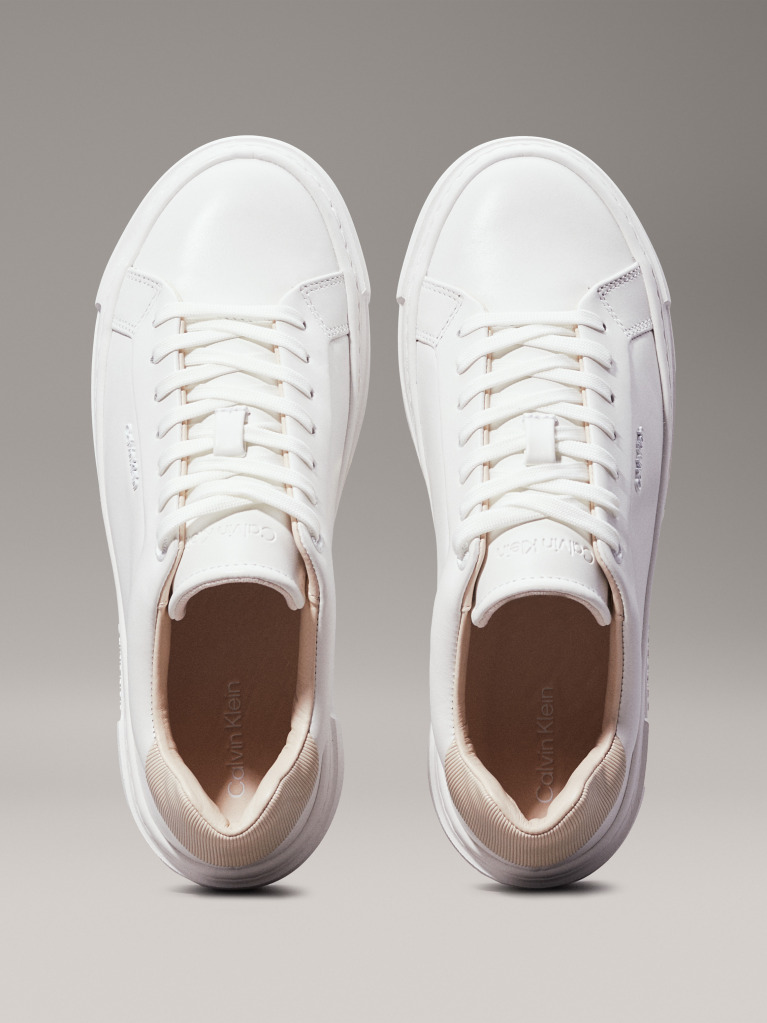 White Leather Platform Trainers  Women