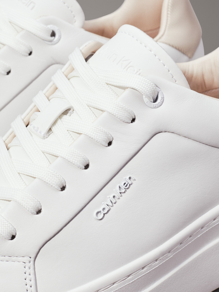 White Leather Platform Trainers  Women