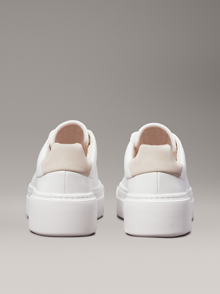 White Leather Platform Trainers  Women
