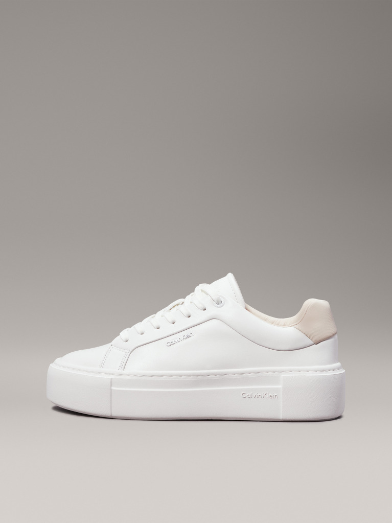 White Leather Platform Trainers  Women