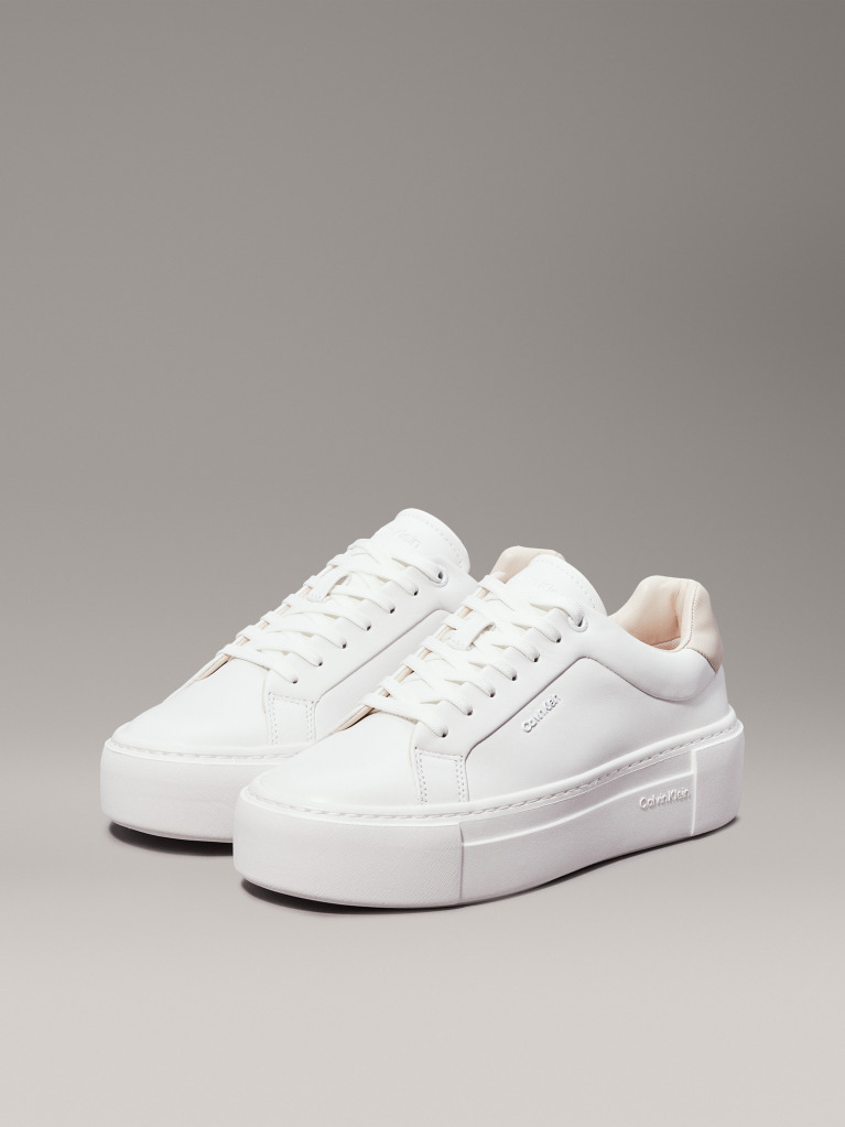 White Leather Platform Trainers  Women
