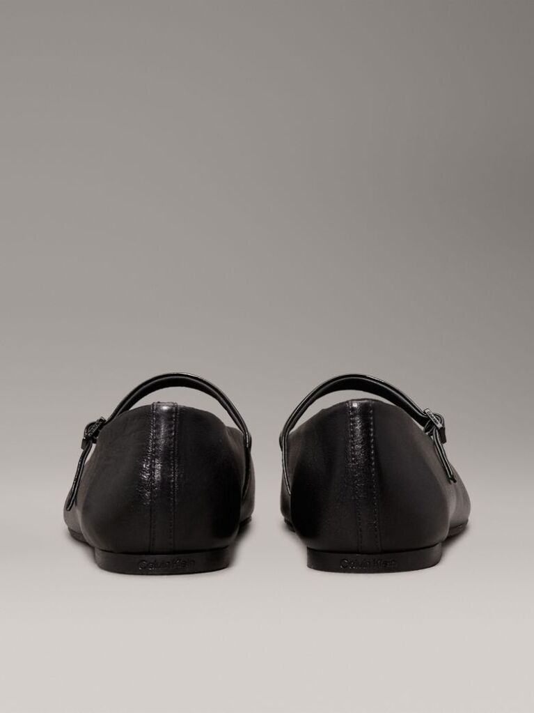 Black Leather Mary Jane Ballerinas  Women