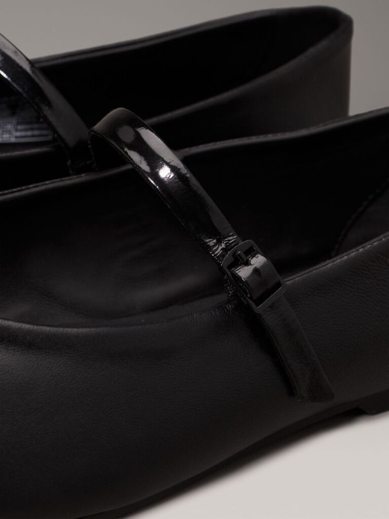 Black Leather Mary Jane Ballerinas  Women