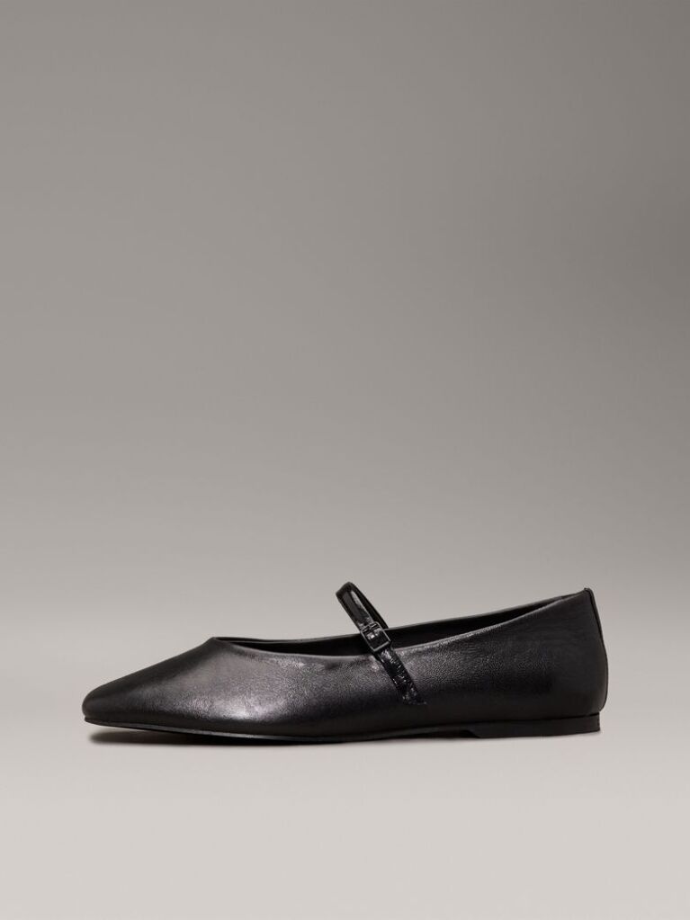 Black Leather Mary Jane Ballerinas  Women
