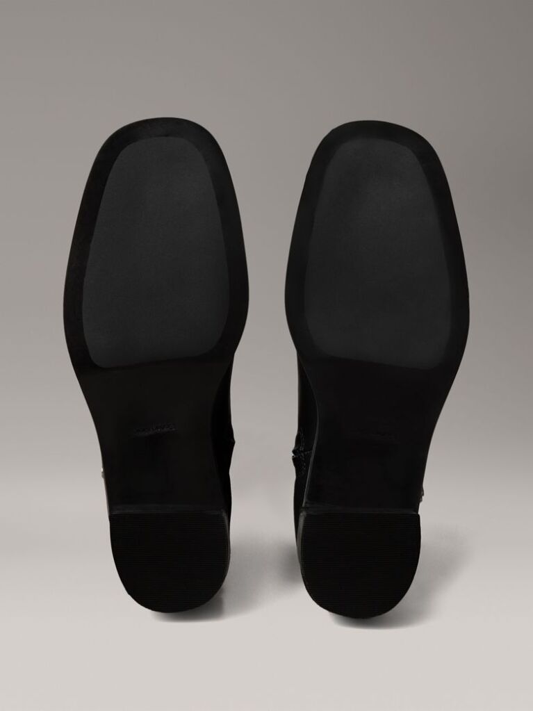 Black Leather Square Toe Zip Ankle Boots  Women