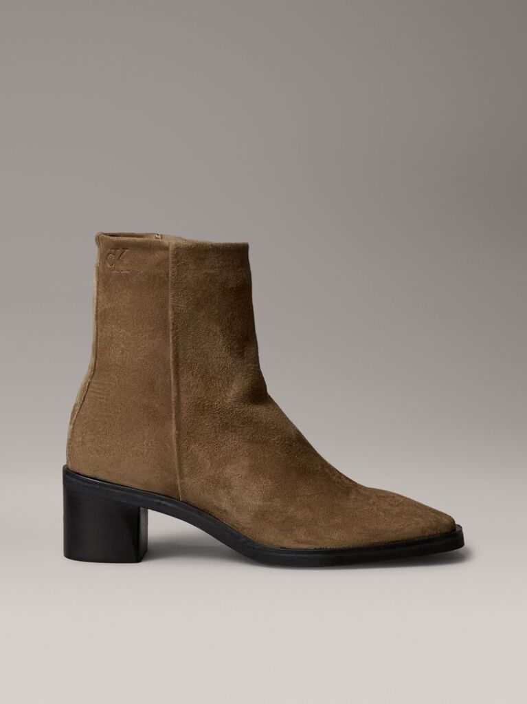 Brown Suede Square Toe Zip Ankle Boots  Women