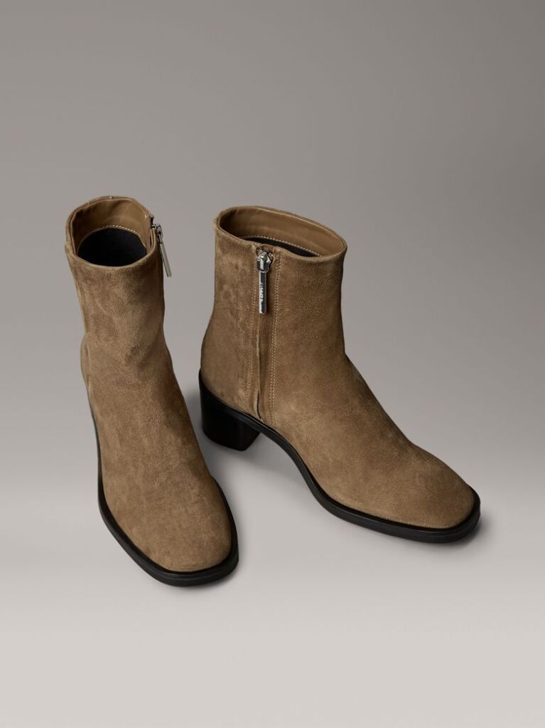 Brown Suede Square Toe Zip Ankle Boots  Women
