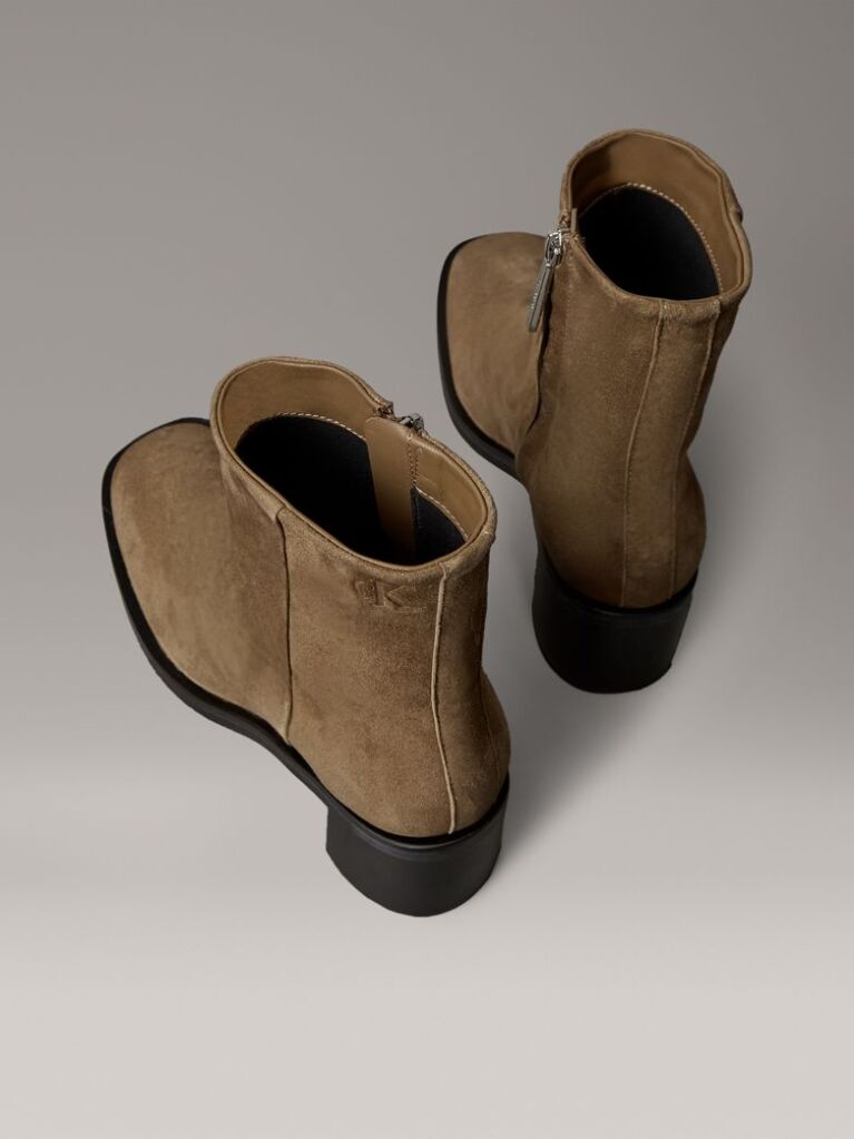 Brown Suede Square Toe Zip Ankle Boots  Women