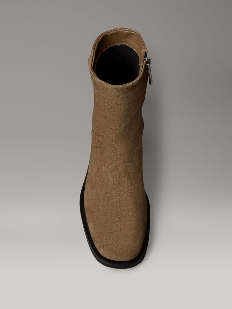 Brown Suede Square Toe Zip Ankle Boots  Women