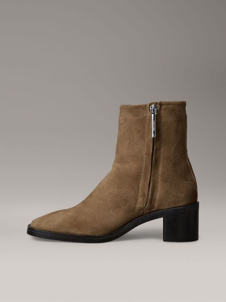 Brown Suede Square Toe Zip Ankle Boots  Women