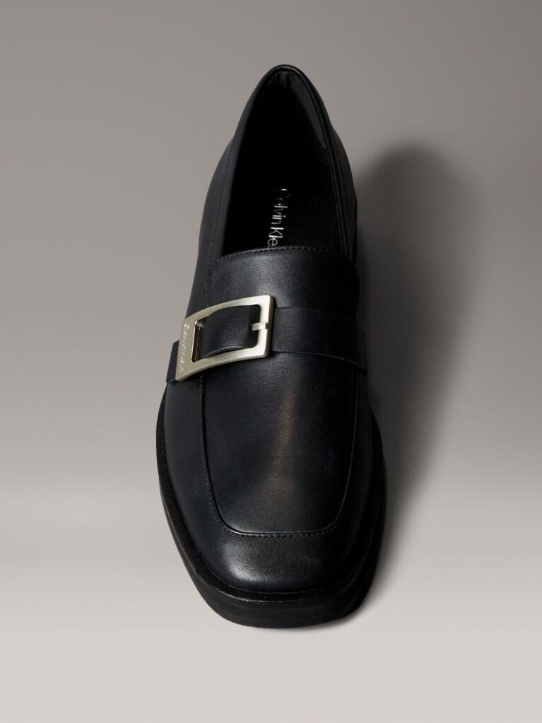 Μαύρο Δερμάτινα Loafers Με Apron Μύτη  Γυναίκα
