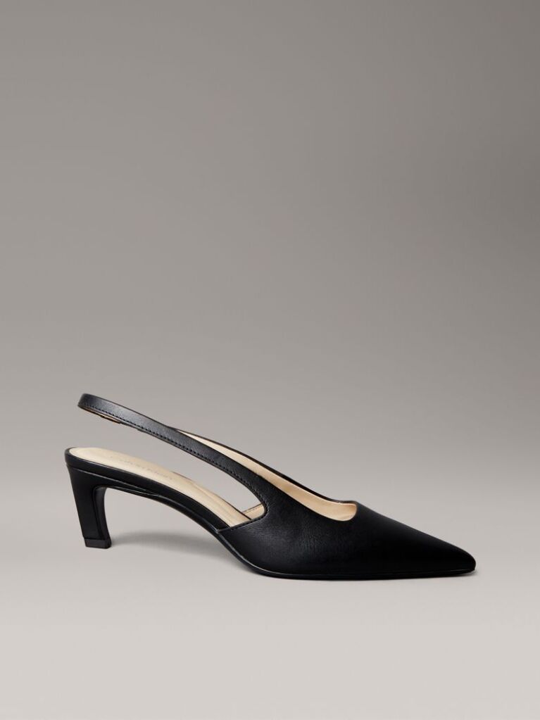 Black Leather Kitten Slingback Pumps  Women