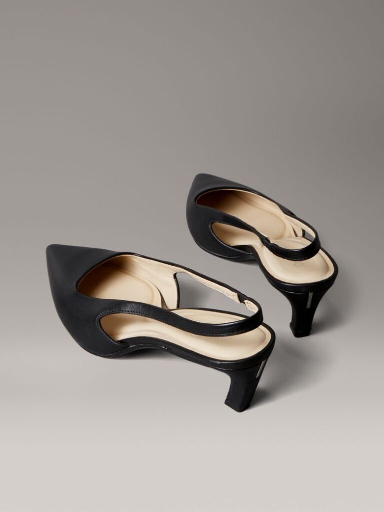 Black Leather Kitten Slingback Pumps  Women